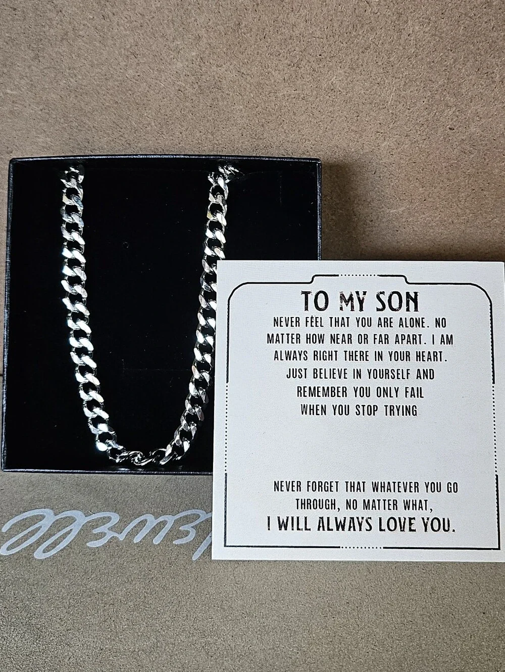 Silver Titanium Chain Necklace Gift Box for Son